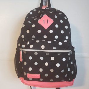 RENWICK Backpack pink salmon black white gray polka dot front pocket small 2 mid